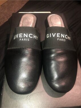Givenchy Black Leather Logo Slip-On Mules